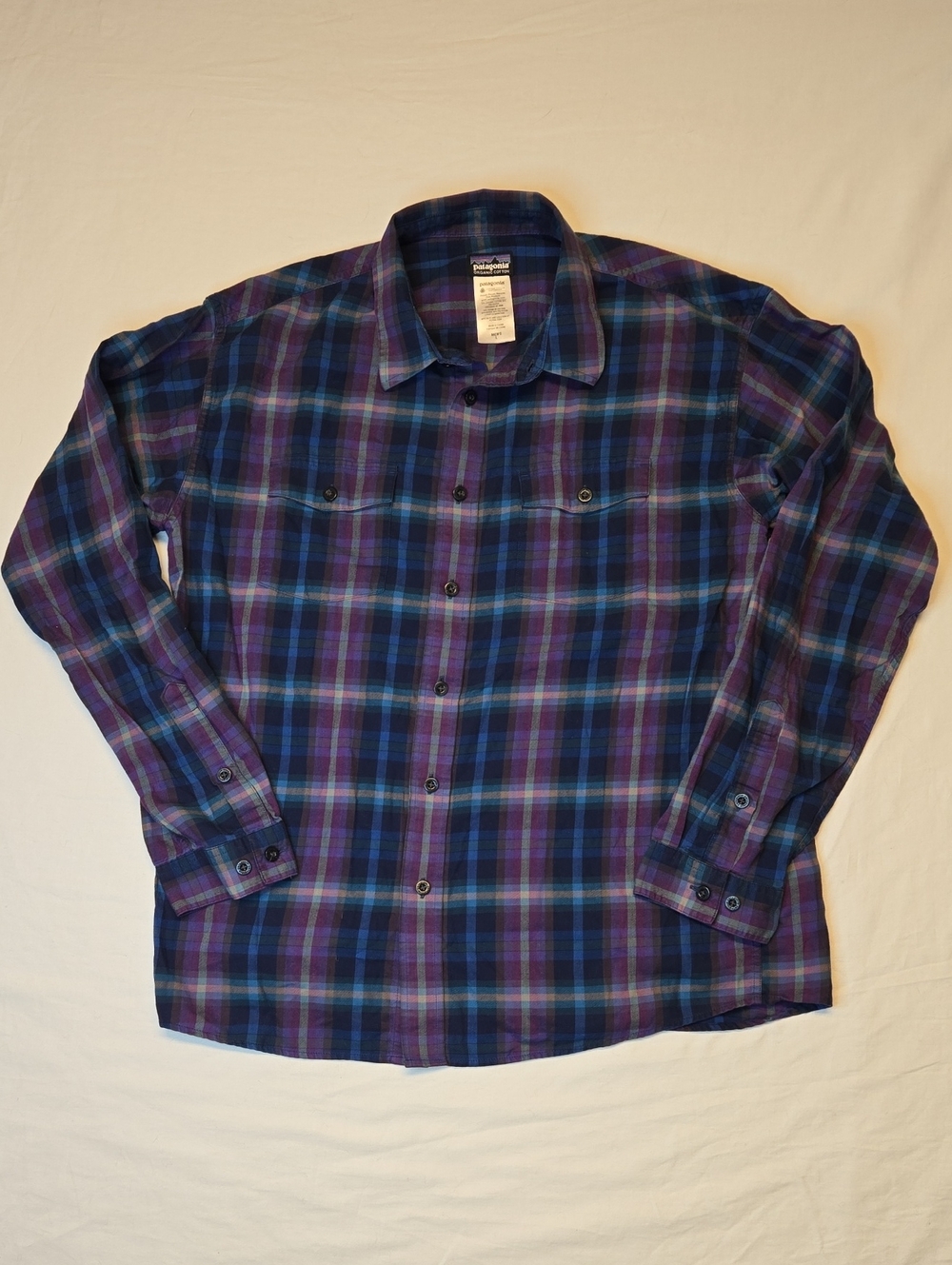 Patagonia Blue and Purple Plaid Button-Down Long Sleeve Casual Shirt